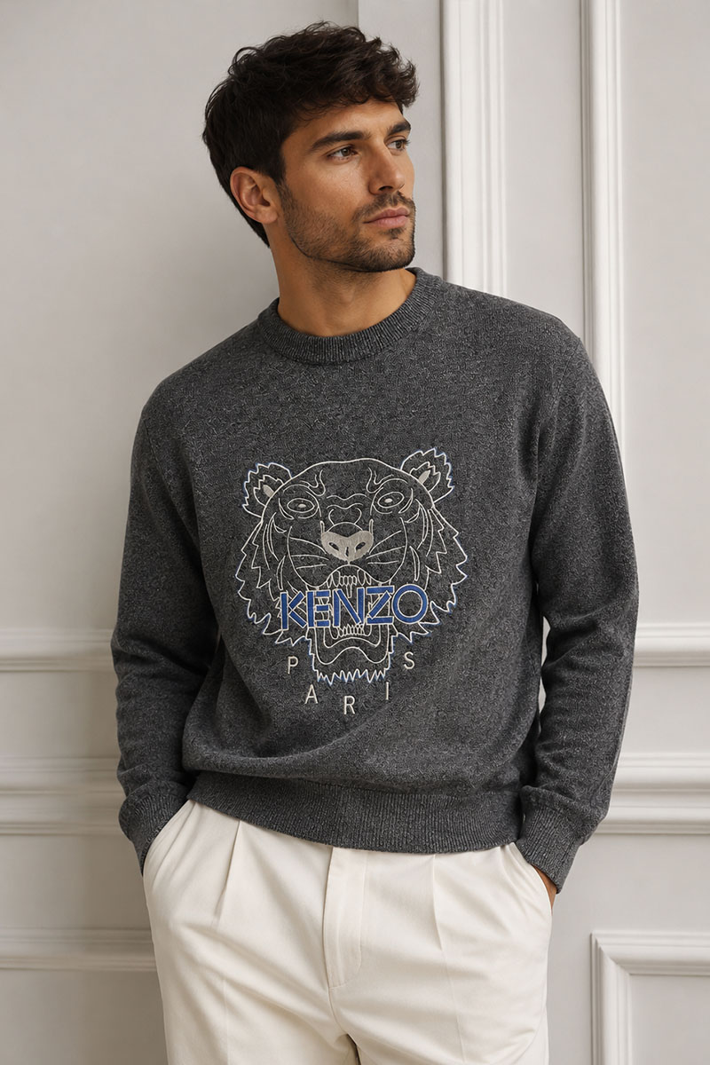Kenzo Серый свитер Tiger logo-embroidered