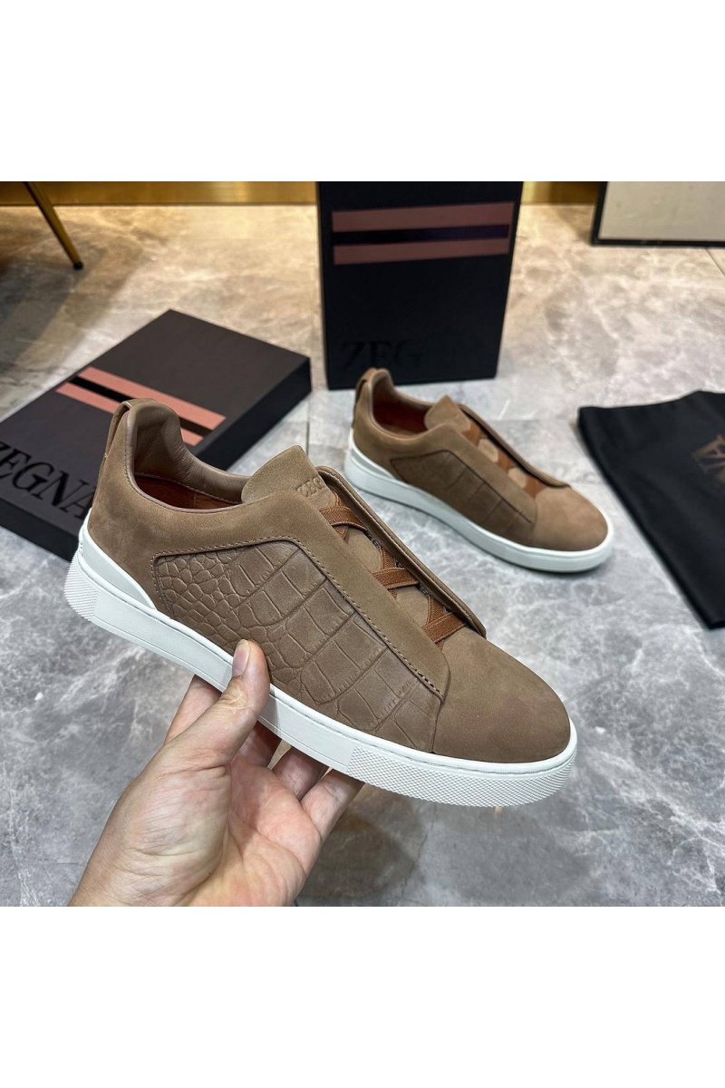 Zegna Мужские кроссовки Triple Stitch Alligator - Brown
