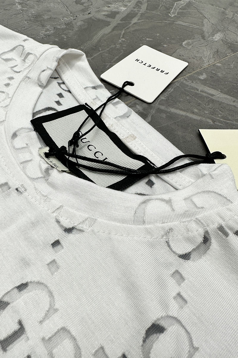 Gucci Мужская белая футболка GG Logo All-over