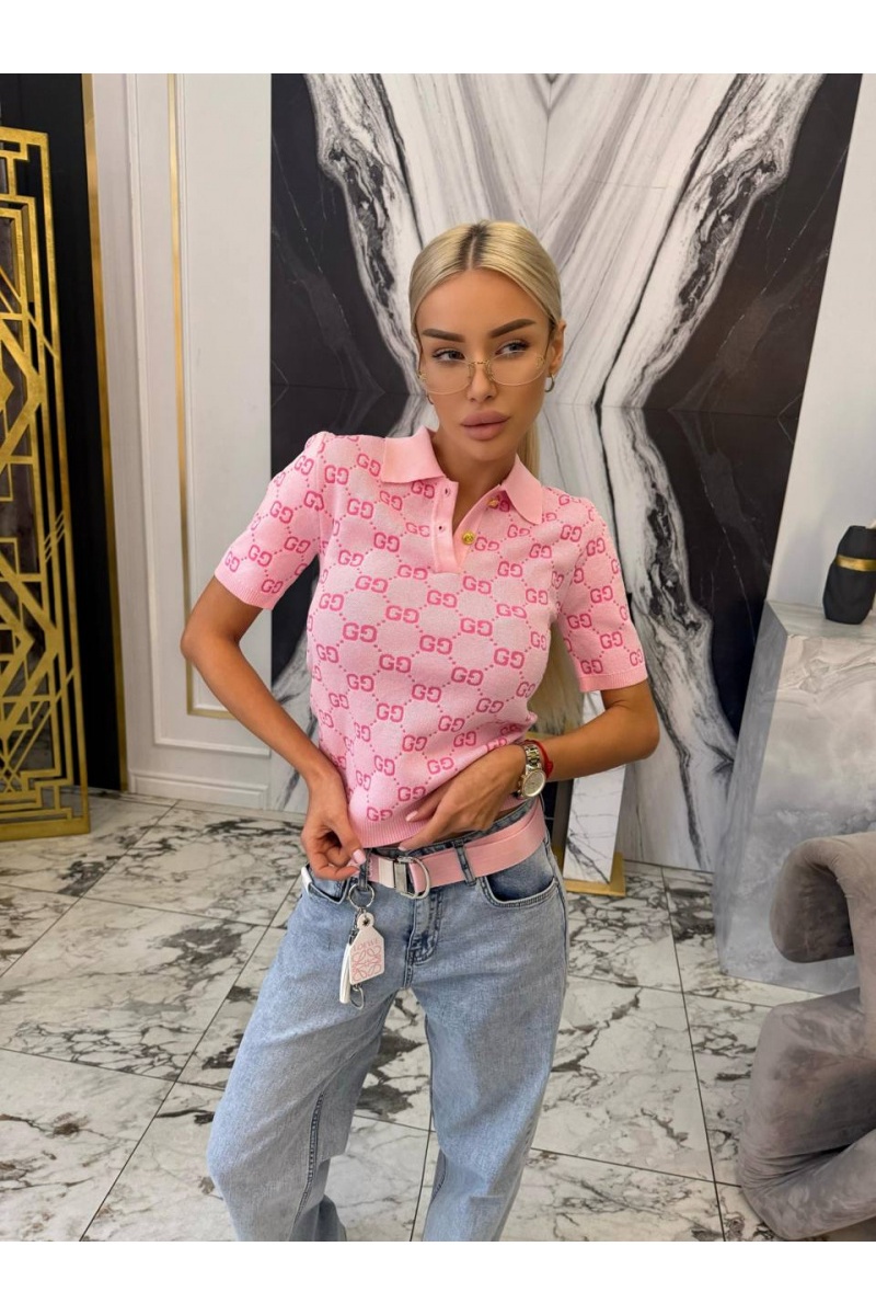 Gucci Розовое женское поло GG monogram-pattern