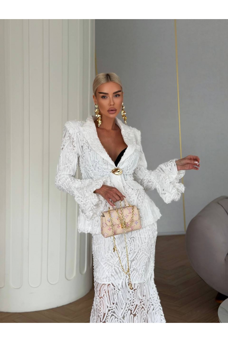 Designer Clothing Женский кружевной костюм белого цвета premium