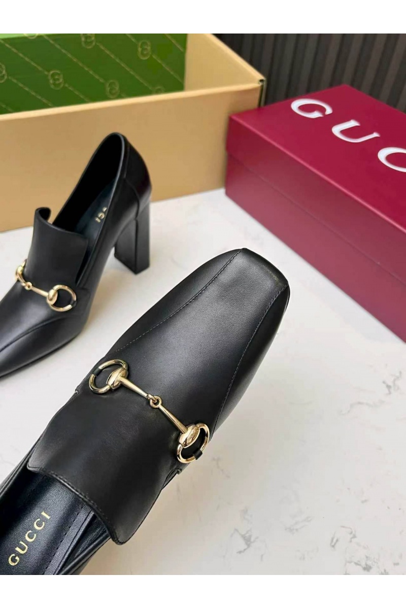 Gucci Женские кожаные лоферы на каблуке Signora Pump premium