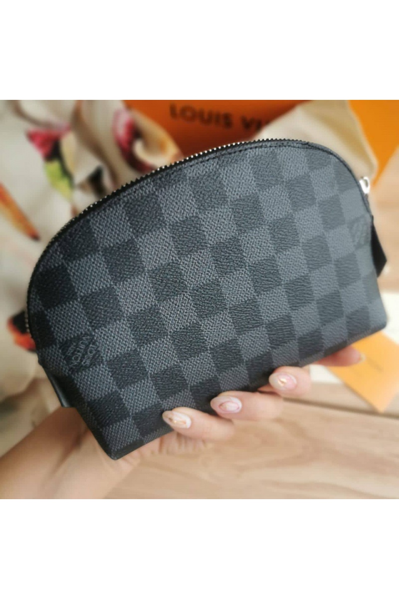 Lоuis Vuittоn Кожаная косметичка Pouch PM Damier Azur Canvas 19x12 см - Black