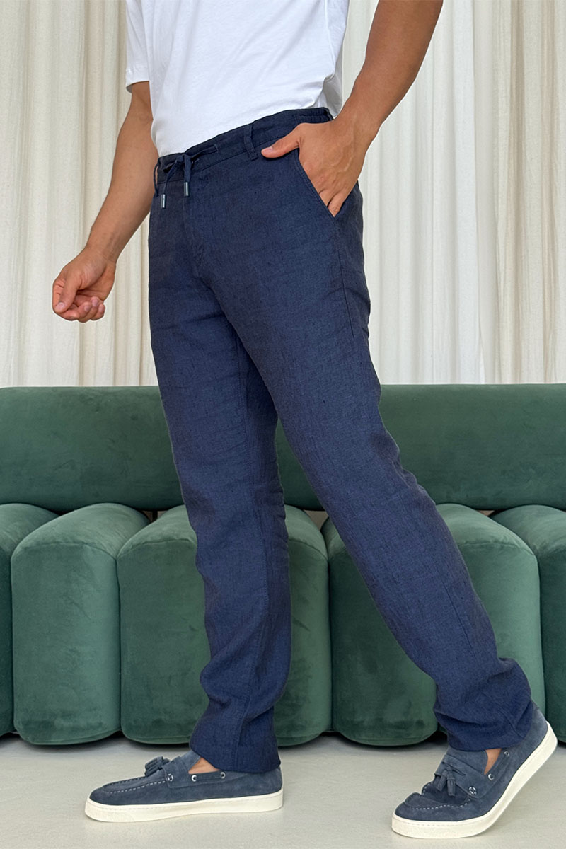 Loro Piana Льняные брюки тёмно-синего цвета 