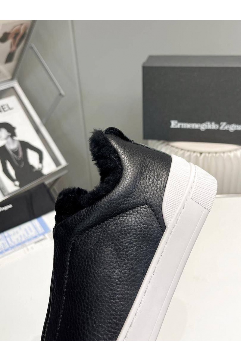 Zegna Кроссовки с мехом Triple Stitch - Black