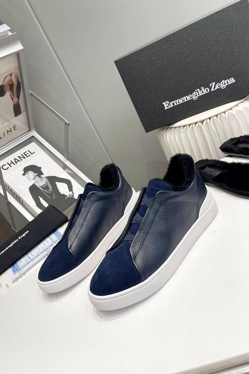 Zegna Кроссовки с мехом Triple Stitch - Navy