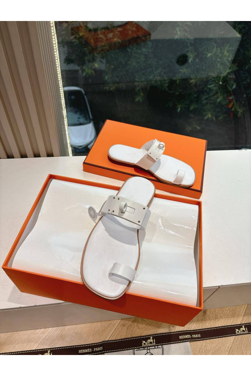 Hermes Женские кожаные шлёпанцы July Kelly premium