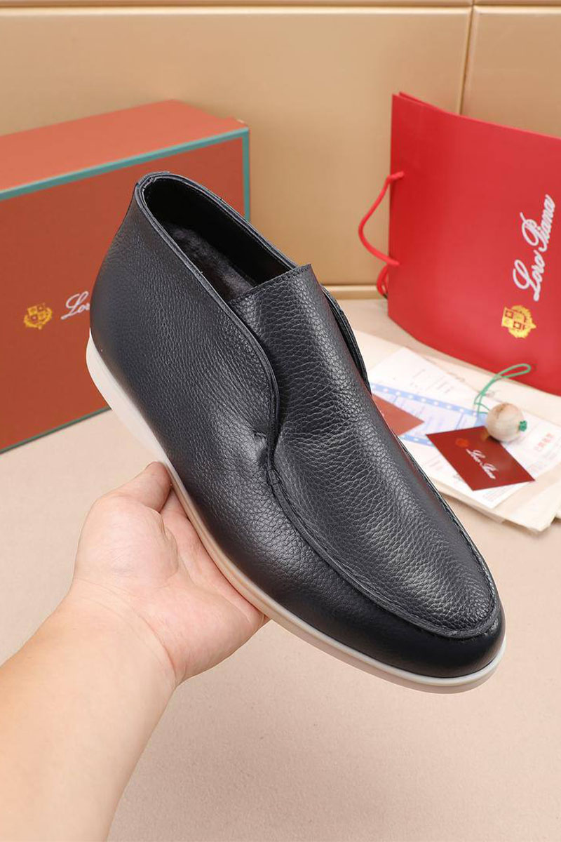 Loro Piana Кожаные лоферы с мехом Open Walk - Navy