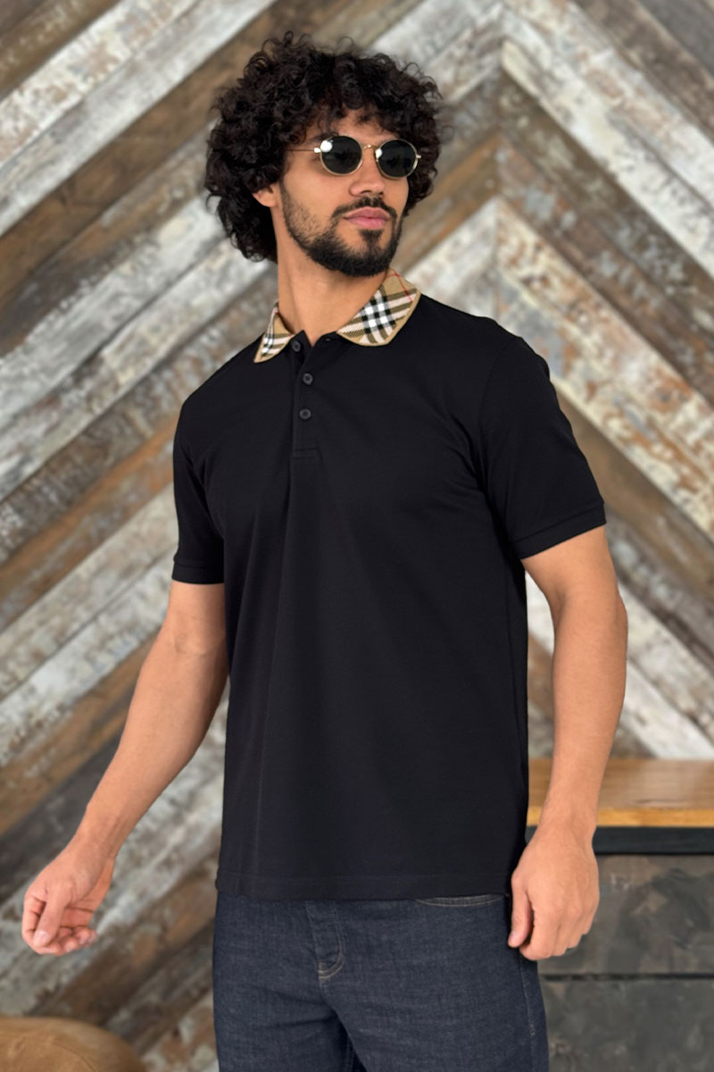 Burberry Мужское чёрное поло check collar