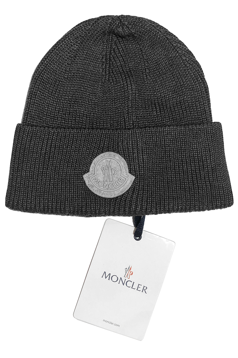 Moncler Мужская брендовая шапка тёмно-серого цвета