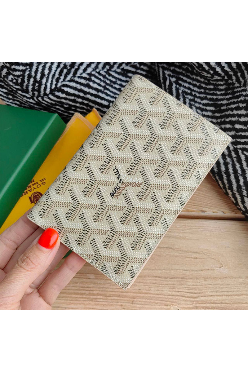 Designer Clothing Кожаная обложка на паспорт Goyard - Beige 10х14 см