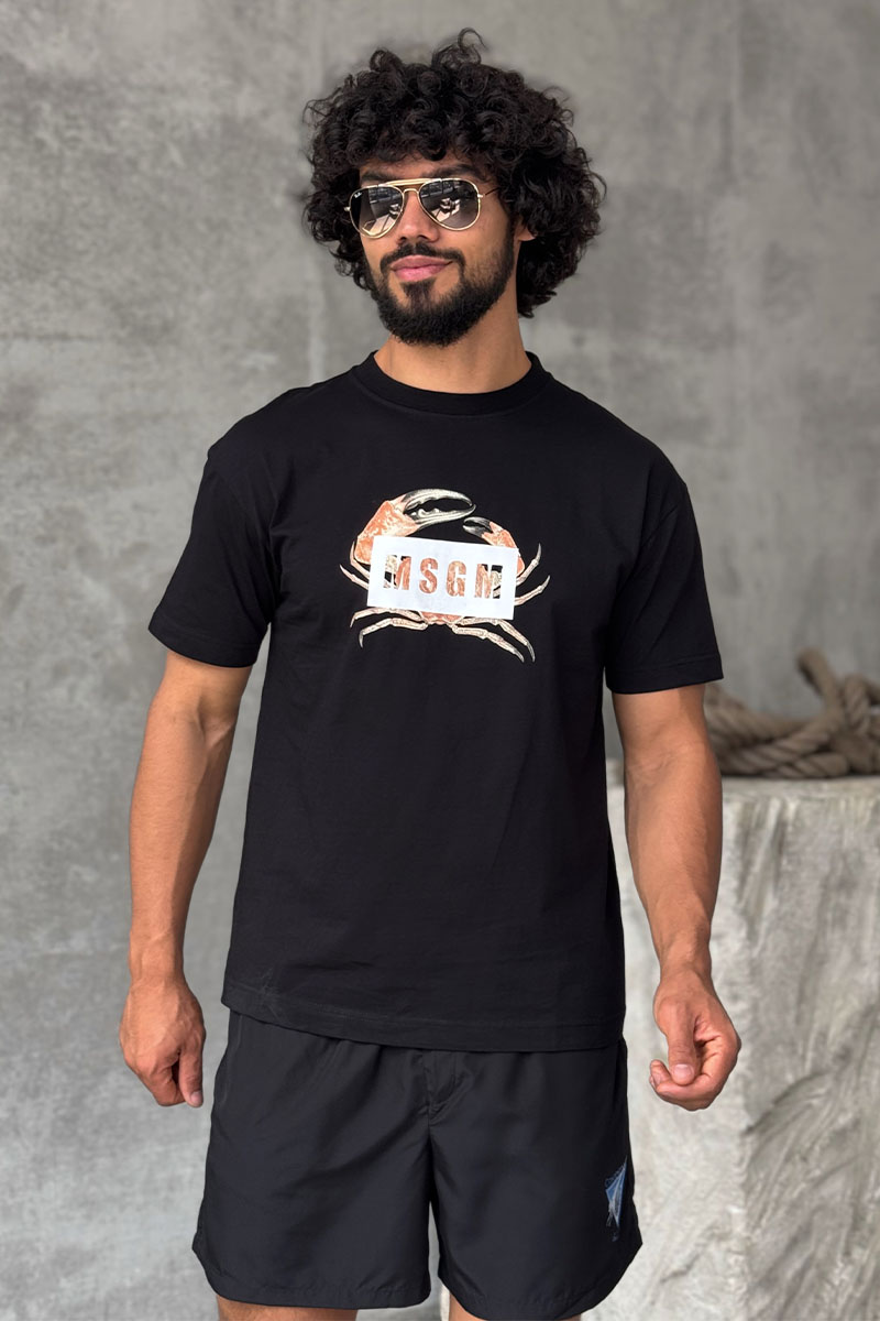 Designer Clothing Чёрная оверсайз футболка MSGM Crab-print