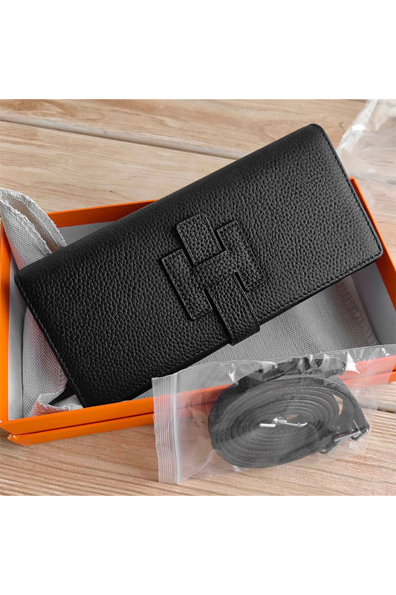 Hermes Кожаный клатч Jige Elan 20.5x9 см - Black