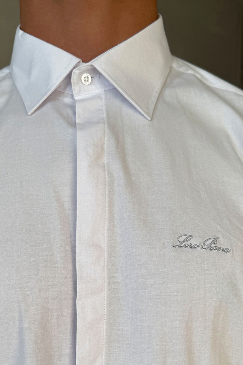 Loro Piana Мужская белая рубашка logo-embroidered