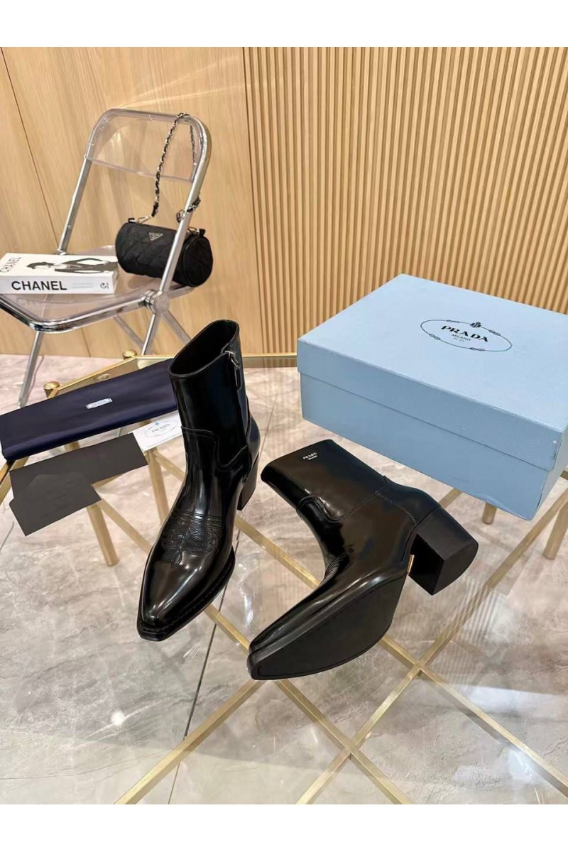 Prada Женские кожаные сапоги premium - Black