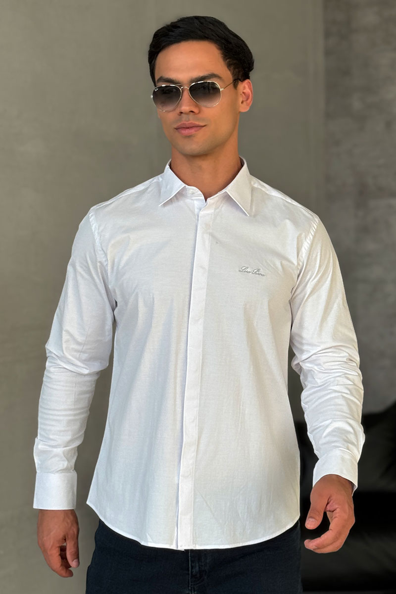 Loro Piana Мужская белая рубашка logo-embroidered