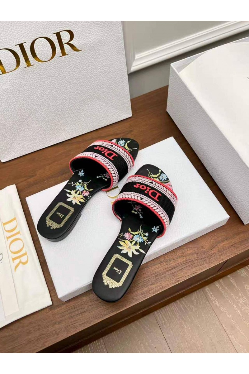 Dior Женские шлепанцы Dway Slide Embroidered Cotton premium