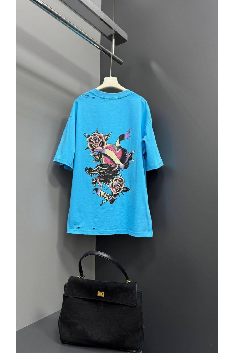 Balenciaga Женская голубая оверсайз футболка 