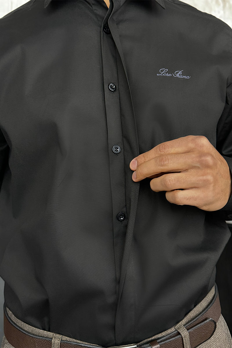 Loro Piana Мужская чёрная рубашка logo-embroidered 