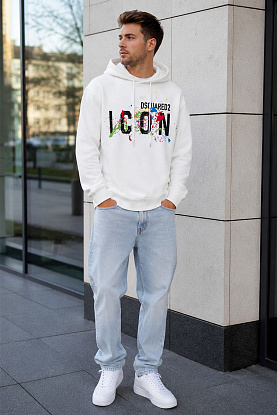 Мужское белое худи Icon Splatter logo-print