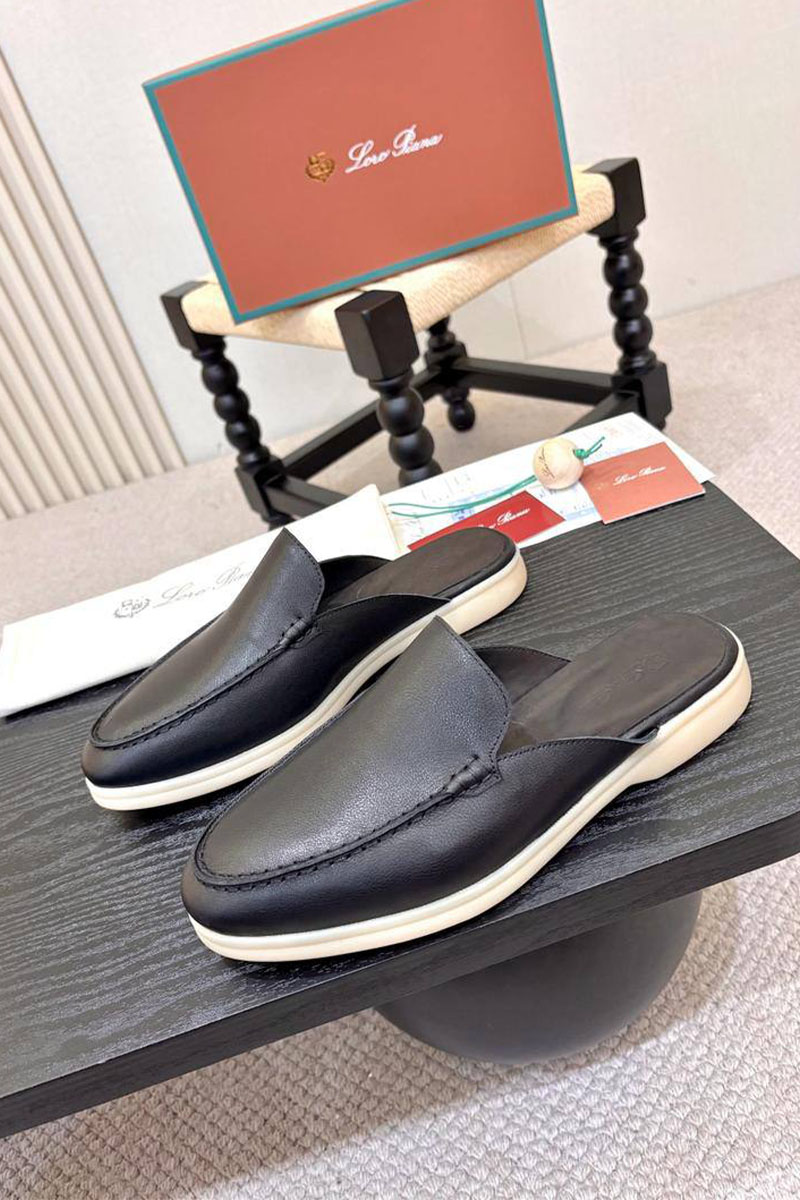 Loro Piana Мужские кожаные шлёпанцы 