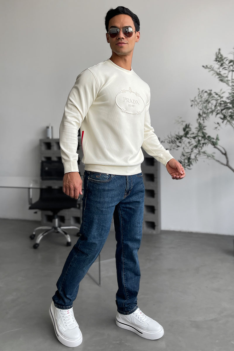 Prada Мужской белый свитшот logo-embroidered