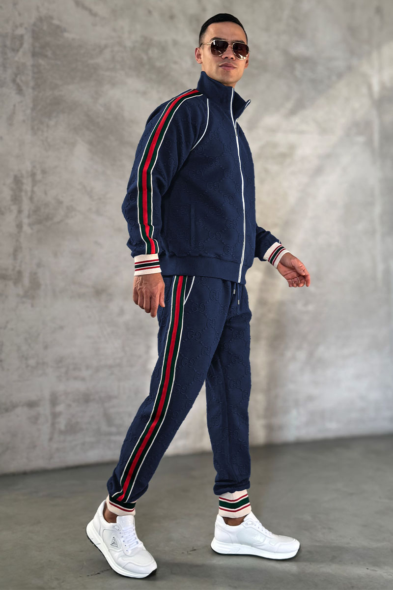 Gucci Тёмно-синие спортивные штаны GG jacquard