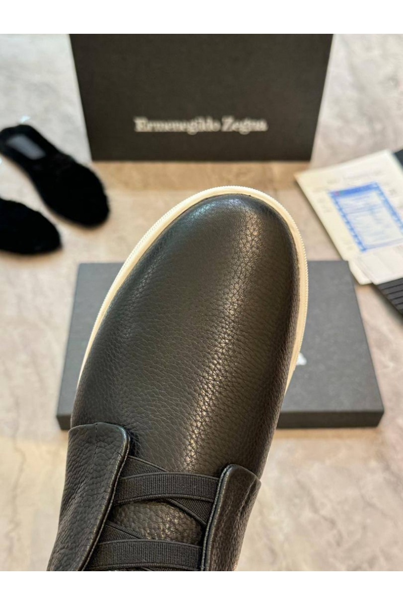 Zegna Кроссовки с мехом Triple Stitch - Black / White