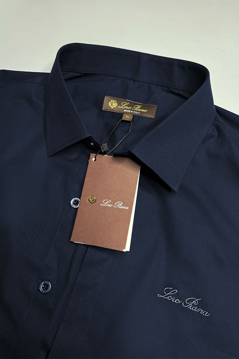 Loro Piana Мужская тёмно-синяя рубашка logo-embroidered