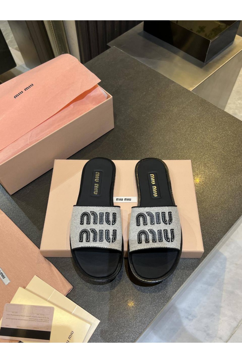 MIU MIU Женские кожаные шлёпанцы Premium - Black