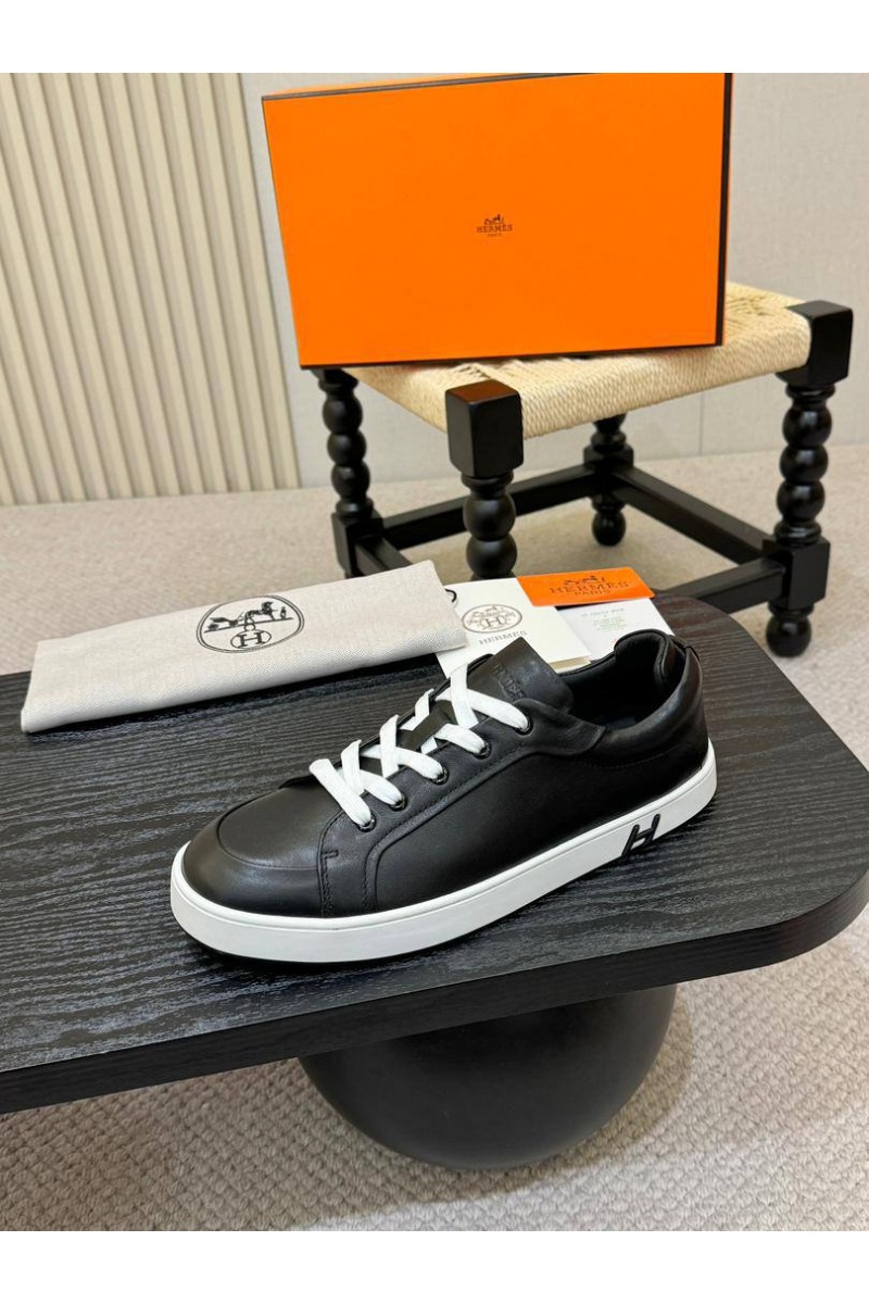 Hermes Мужские кожаные кроссовки Kid - Black