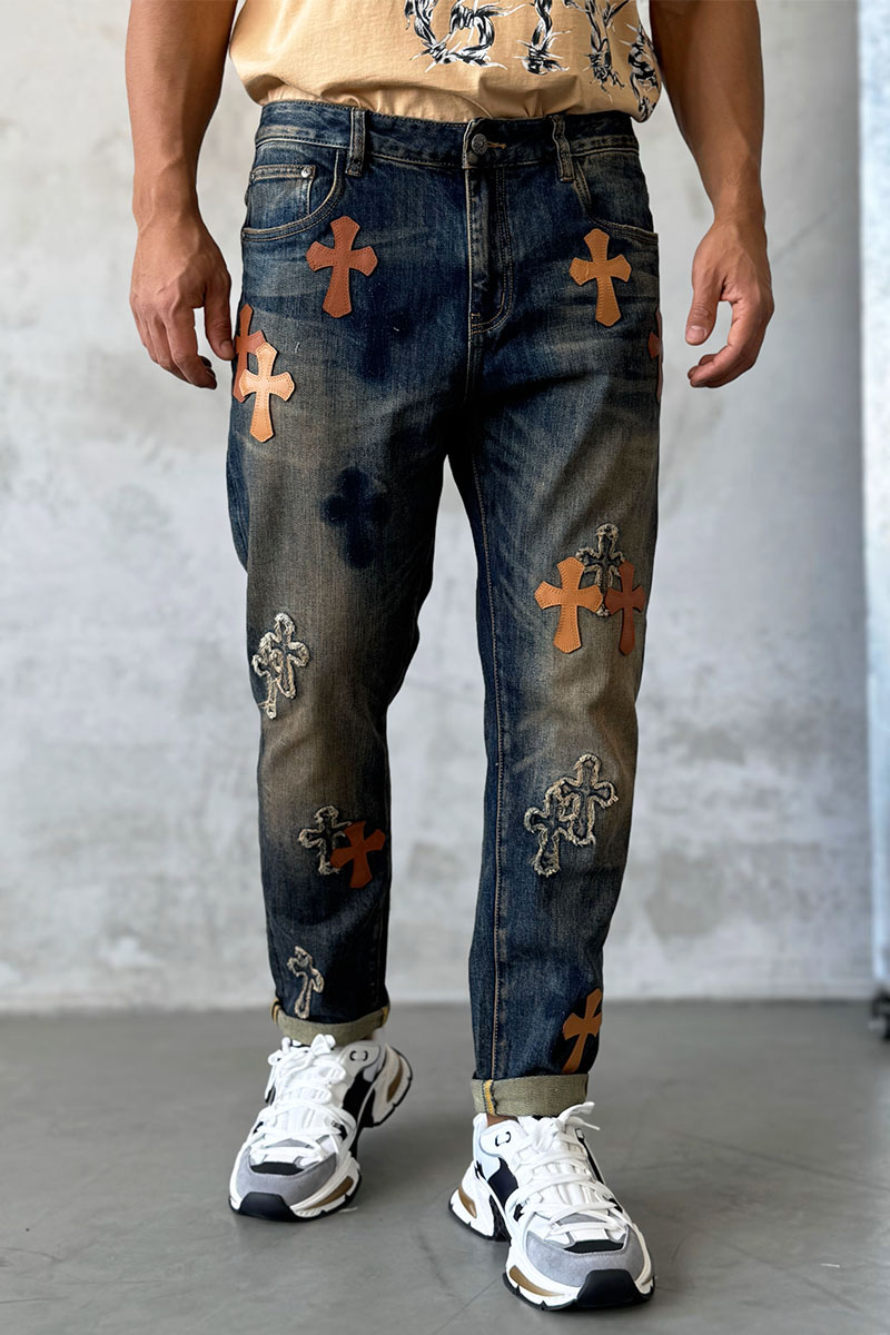Chrome Hearts Мужские тёмно-синие джинсы