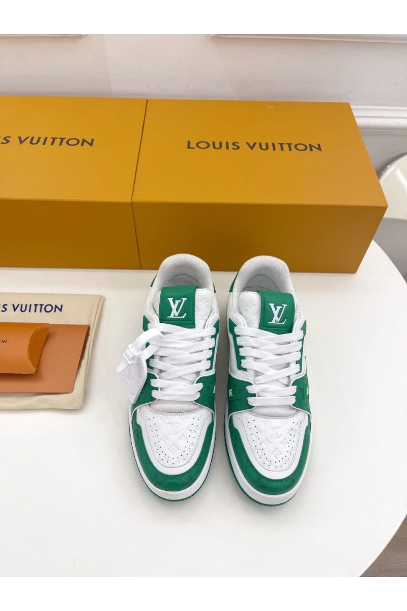 Lоuis Vuittоn Женские кожаные кроссовки Trainer Monogram - White / Green