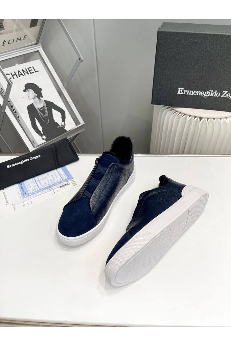 Zegna Кроссовки с мехом Triple Stitch - Navy