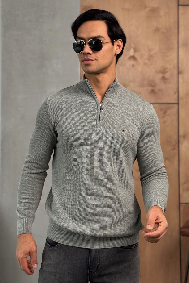 Tommy Hilfiger Серый джемпер Zip Neck logo-embroidered