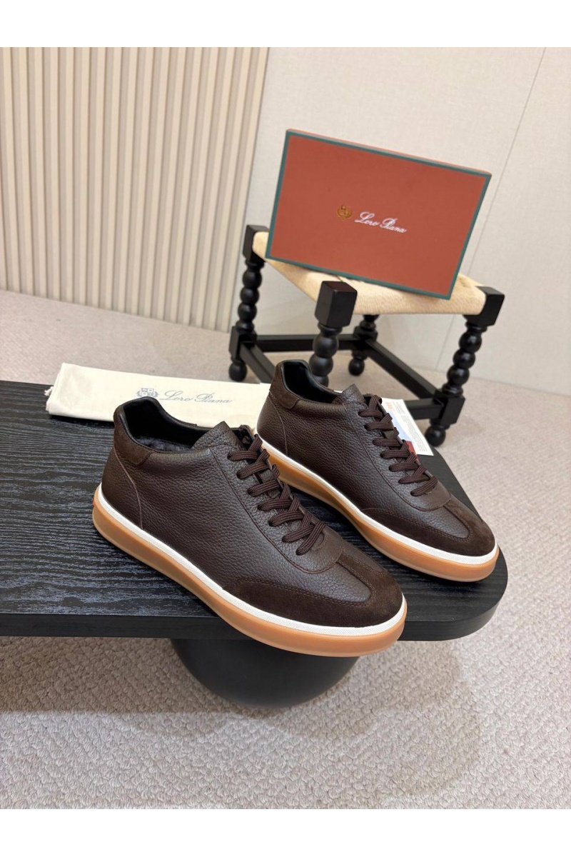 Loro Piana Кожаные кроссовки с мехом  high-top
