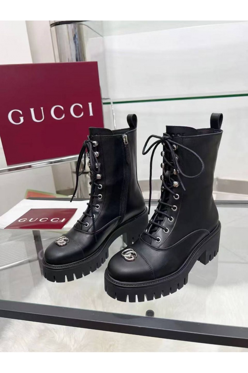 Gucci Женские кожаные ботинки Double G