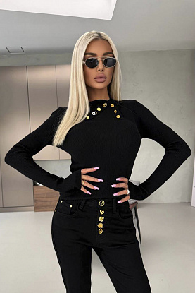 Женский трикотажный лонгслив premium - Black