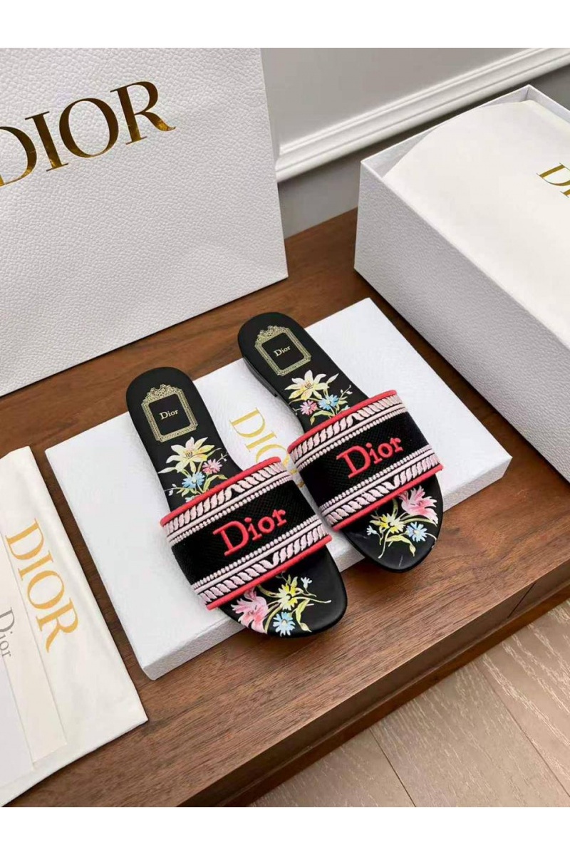 Dior Женские шлепанцы Dway Slide Embroidered Cotton premium