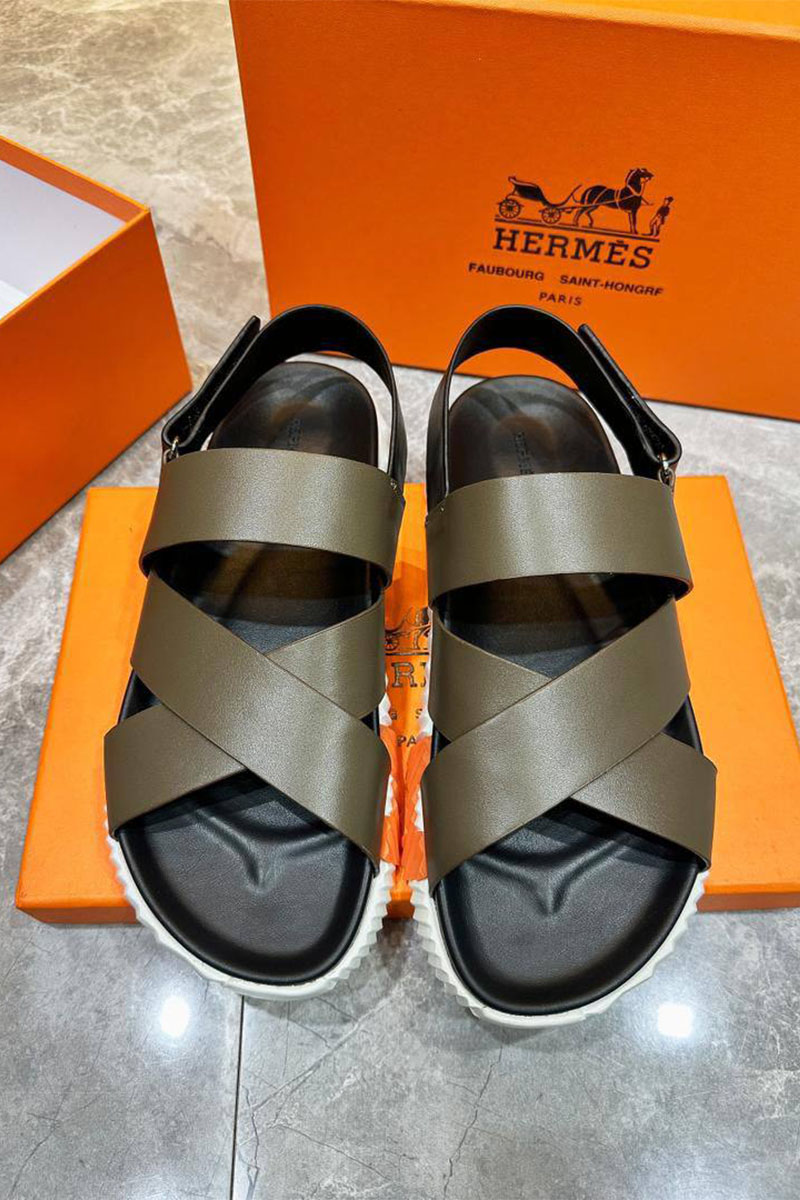 Hermes Мужские кожаные сандалии Electric - Khaki