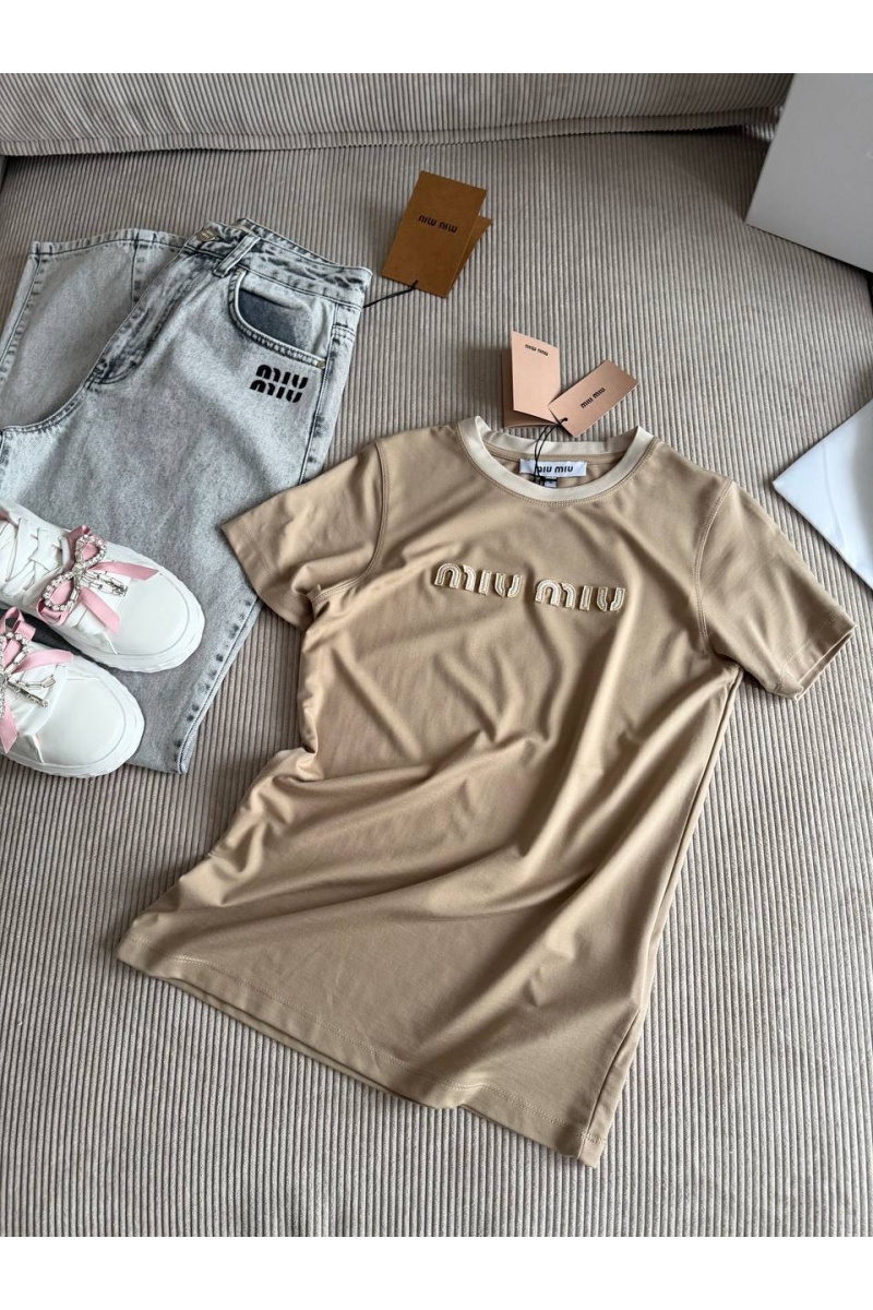 MIU MIU Женская бежевая футболка premium