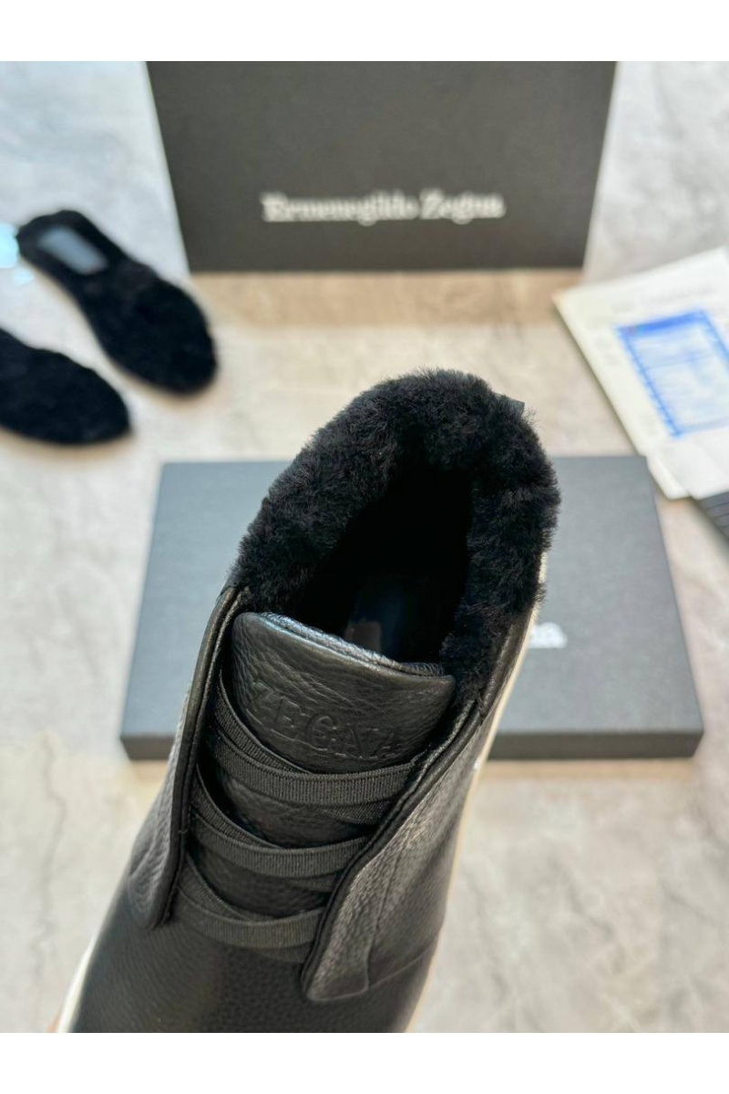 Zegna Кроссовки с мехом Triple Stitch - Black / White