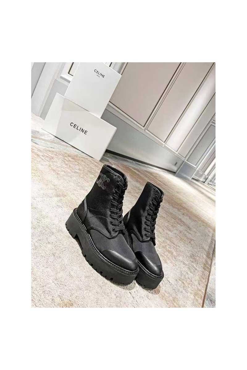 Celine Женские кожаные ботинки чёрного цвета
