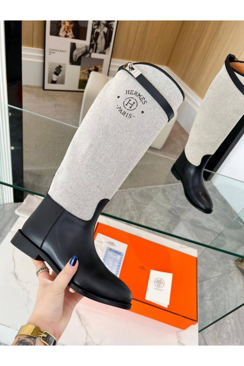 Hermes Женские кожаные сапоги Premium - Black / White