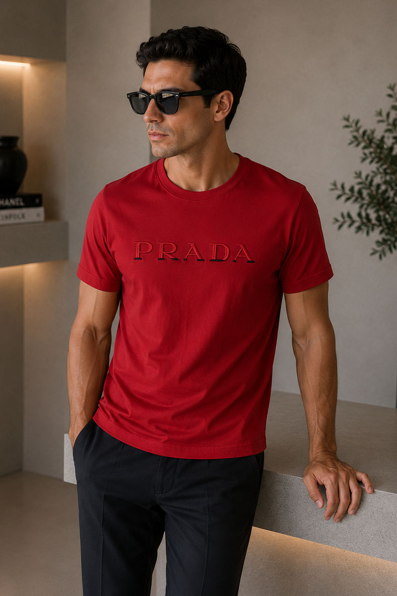Prada Красная мужская футболка embroidered logo