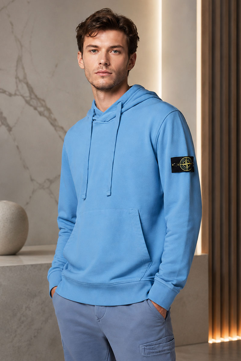 Stone Island Мужское худи голубого цвета Compass-patch