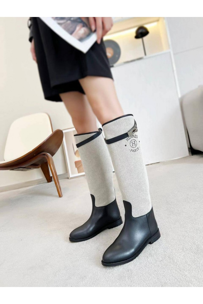 Hermes Женские кожаные сапоги Premium - Black / White
