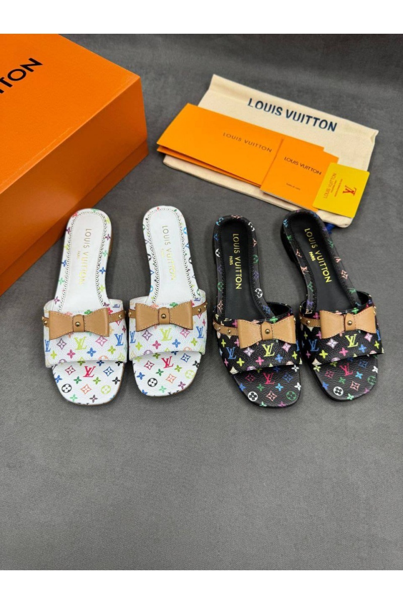 Lоuis Vuittоn Женские кожаные шлёпанцы Takashi Murakami Multicolore premium
