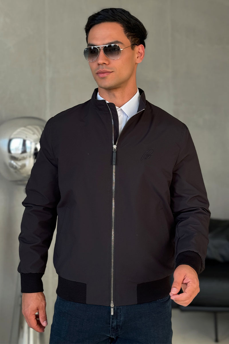 Brioni Мужская чёрная ветровка logo-embroidered