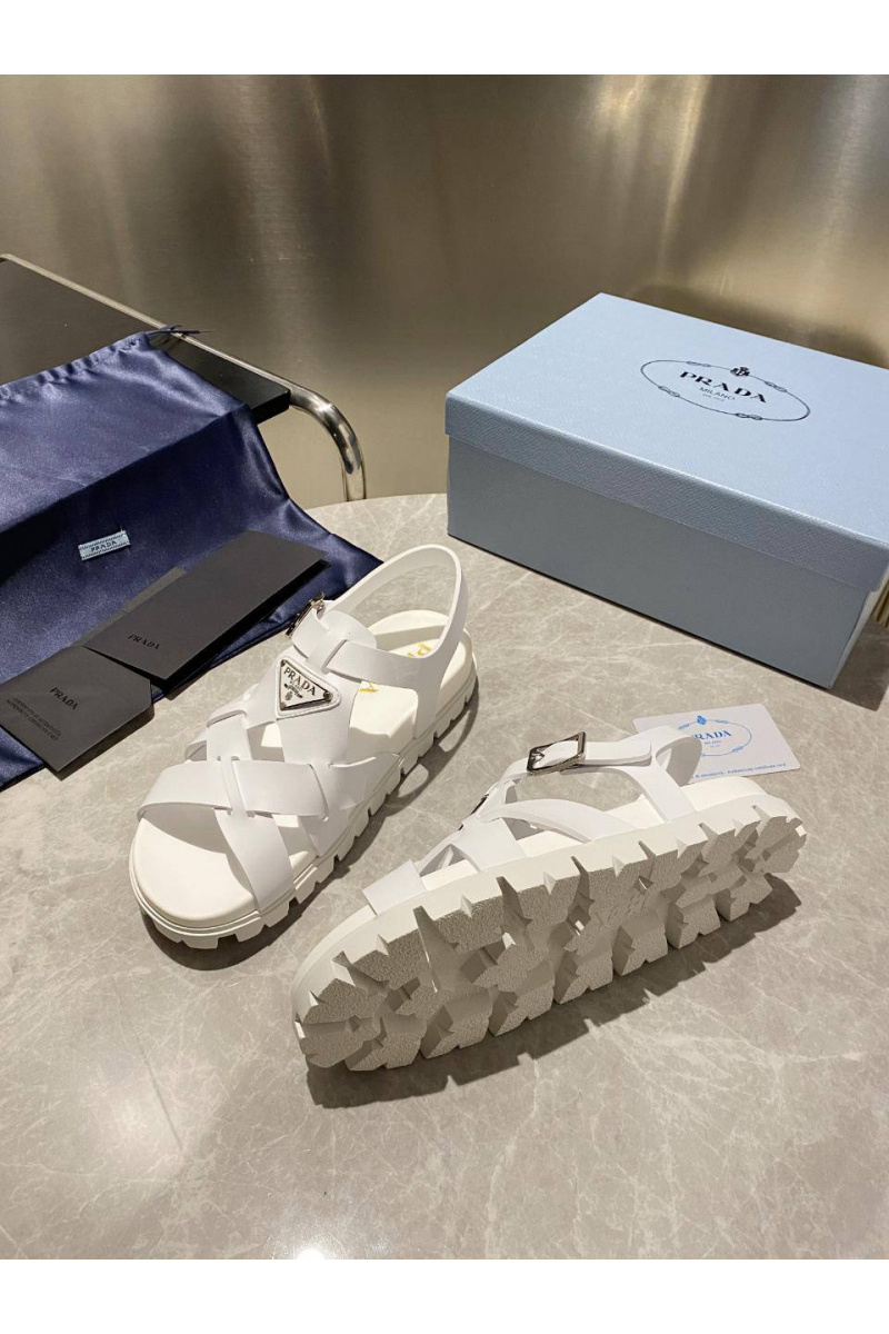 Prada Женские кожаные сандалии Monolith - White